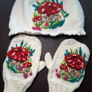 Cozy Knit Mushroom Hat and Mittens Set